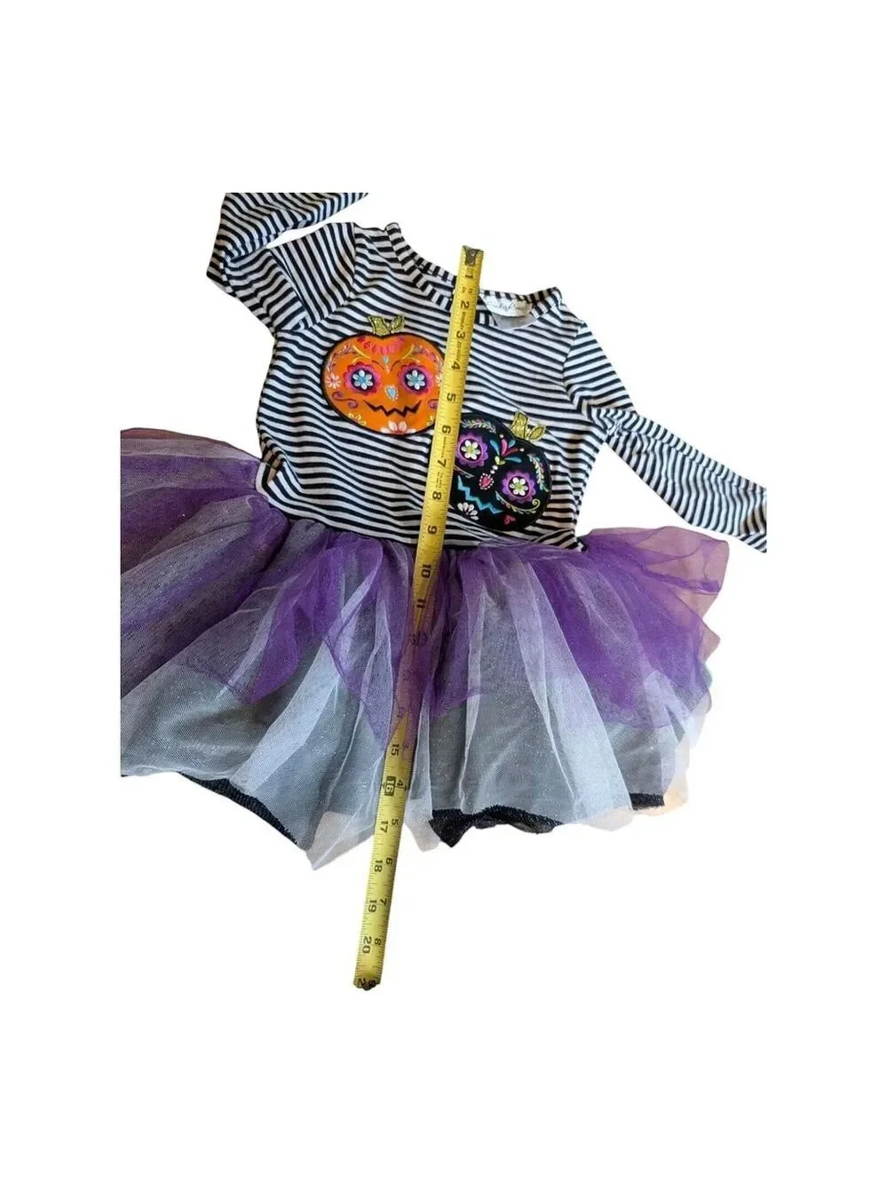 Emily Rose Girls Size 2T Embroidery Pumpkins Halloween Gray/Purple/Striped Dress